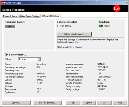 Power Manager Fehlermeldung